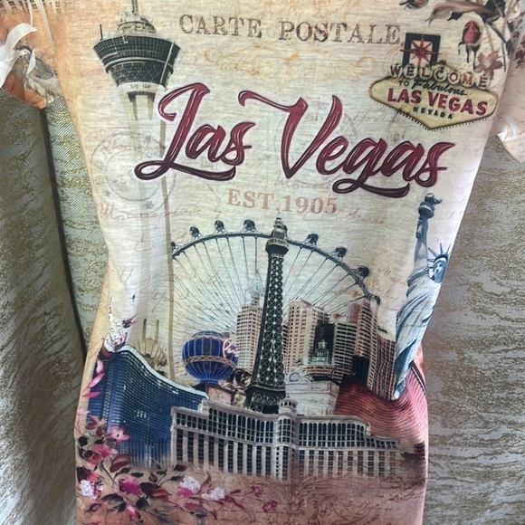 Banana Expression Las Vegas Print Embellished Short Sleeve Tee Size L - Picture 9 of 12
